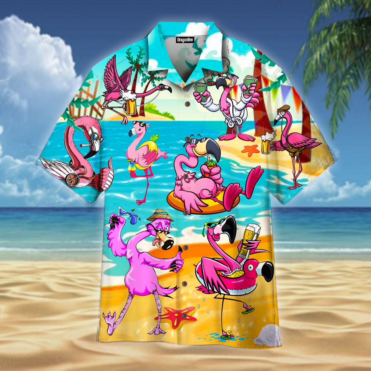 Oragontee Flamingo Beach Funny Hawaii Shirt For Men Women Adult Ha107200