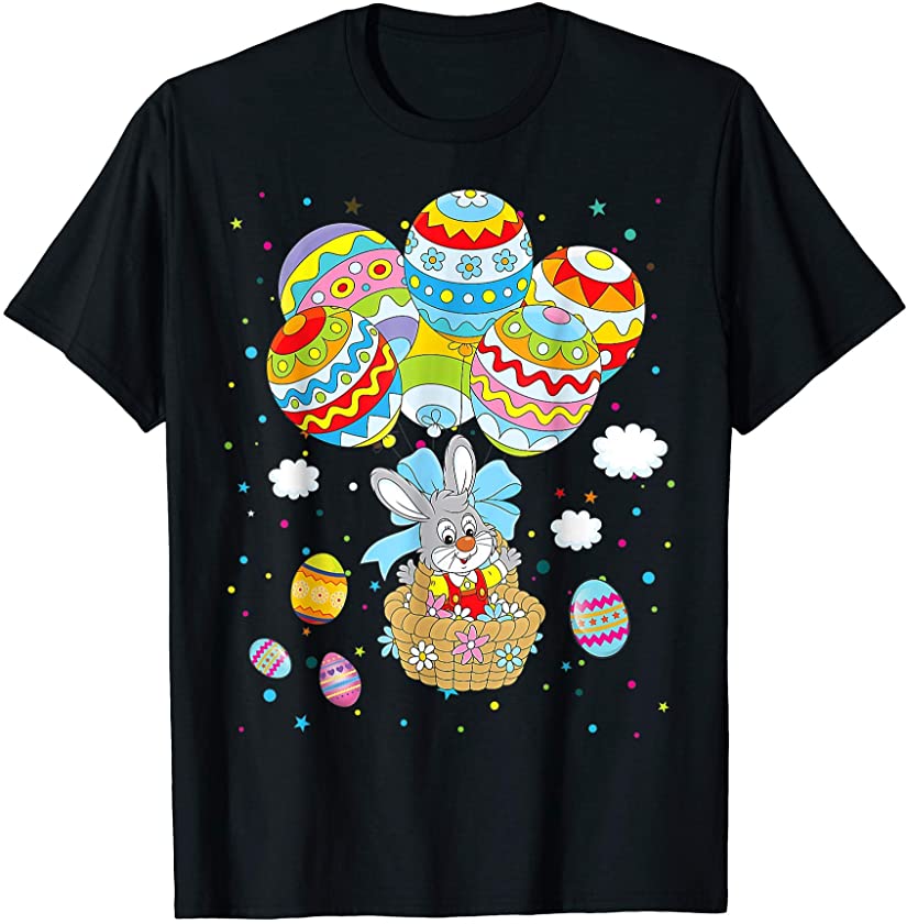 Bunny Rabbit Easter Eggs Balloons Happy Easter Day Funny Tee T-Shirt