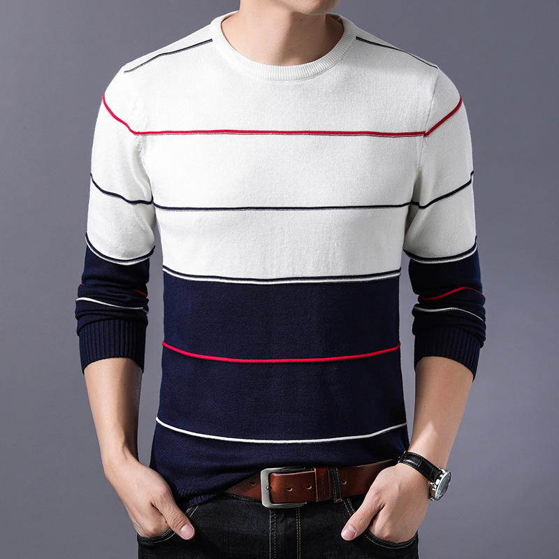 2022 Casual Men’s Sweater O-Neck Striped Slim Fit Knittwear Autumn Winter Mens Sweaters Pullovers Pullover Men Pull Homme M-3XL alx