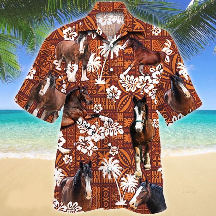 Clydesdale Horse Red Tribal Pattern Lovers Hawaiian Shirt Ha8639