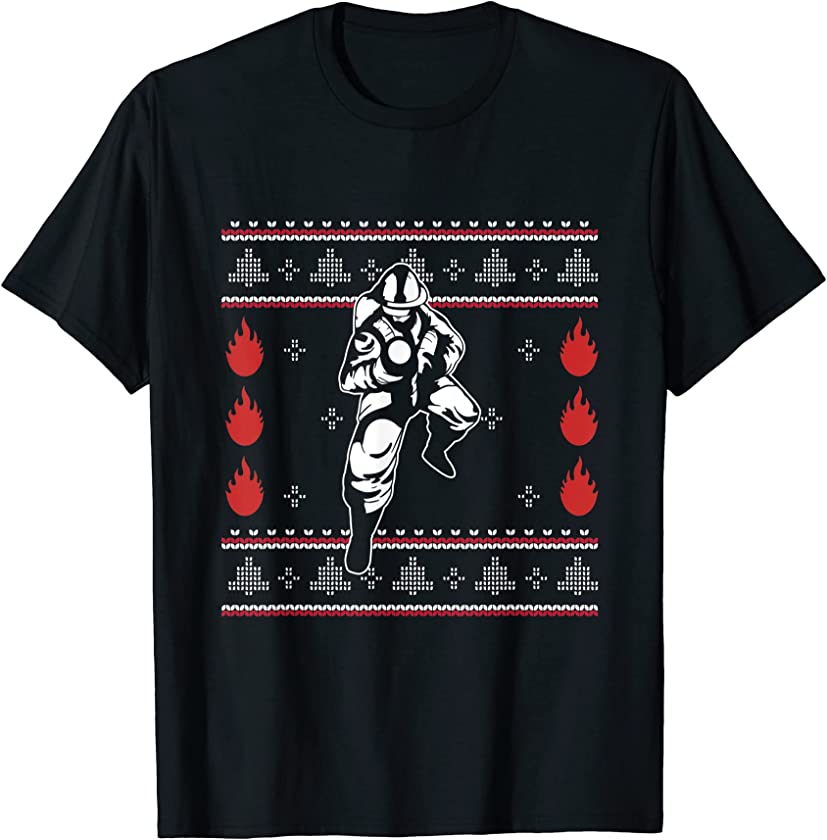 Ugly Christmas Firefighter Santa Claus New Year Fire Fireman T-Shirt