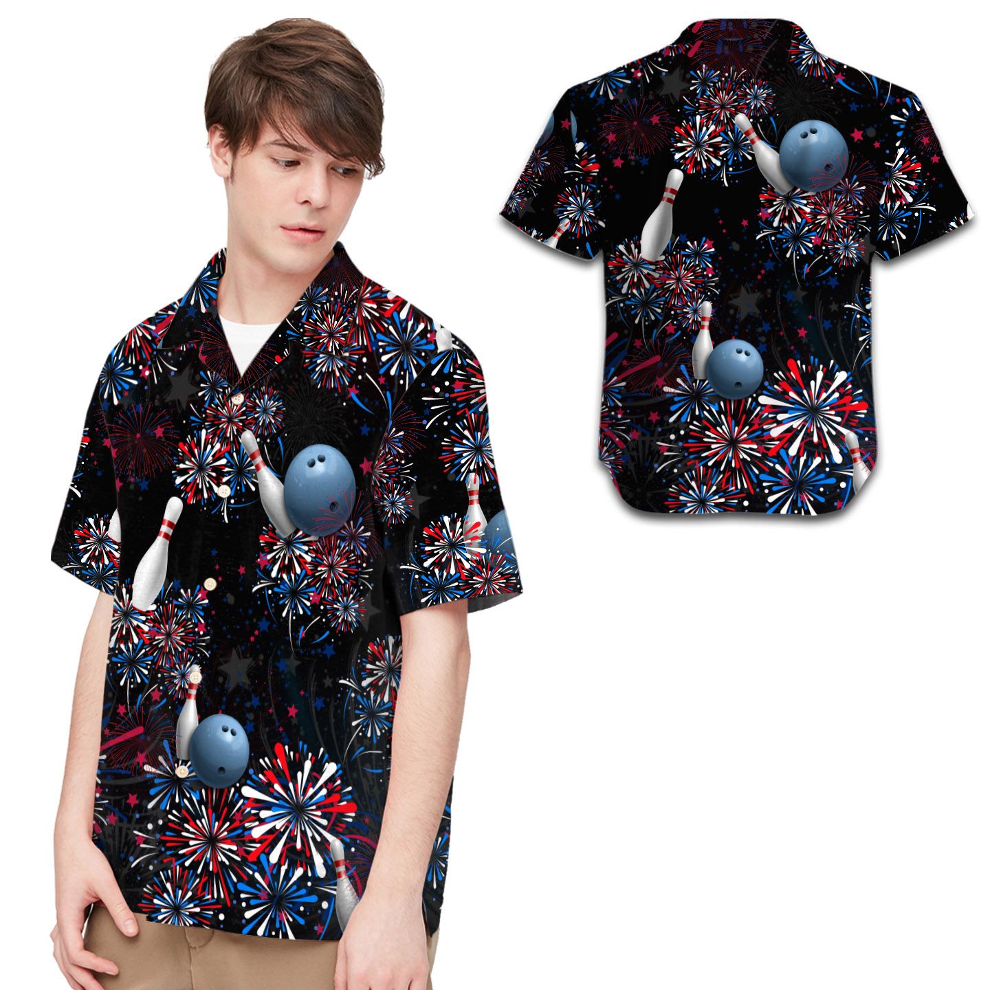 Bowling American Independence Day Of July Fireworks Men Hawaii Shirt Ha104911