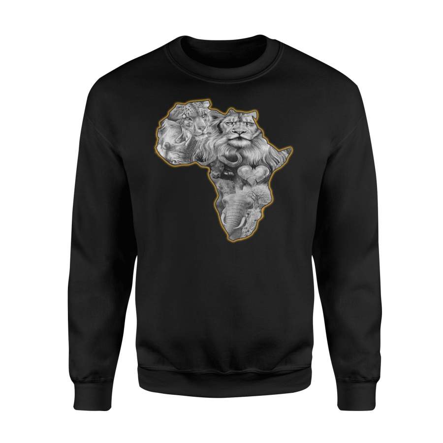 Africa Map Wild Safari Big Five Animals Lion Face Rhino Cat Sweatshirt