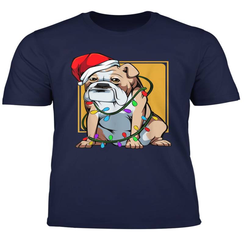 Santa English Bulldog Christmas Tree Lights Dog Animal Lover T Shirt