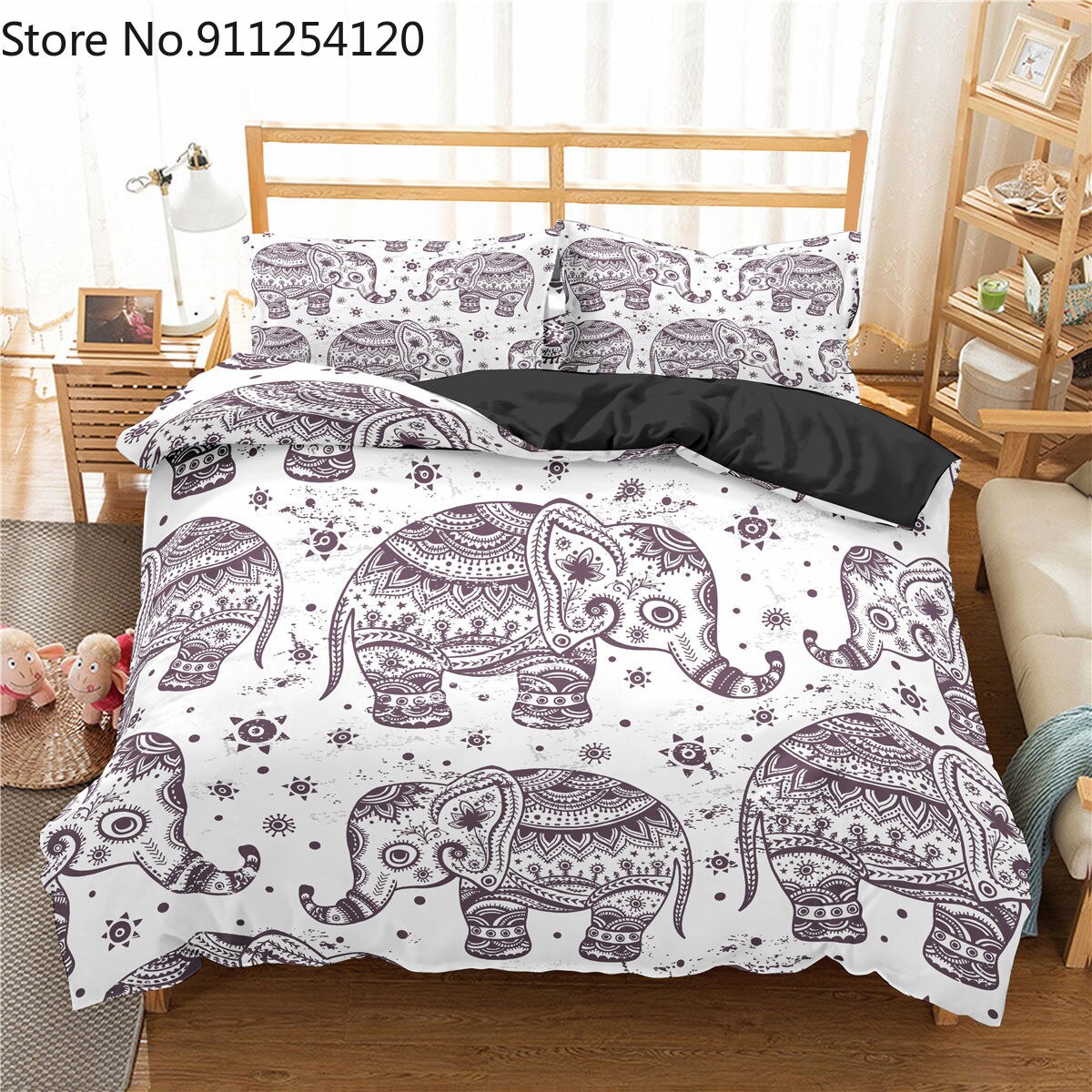 Black 3D Bedding Set Cartoon Gold Elephant Duvet Cover Set Bedroom  Cover Single Twin Queen Double Full King Size Kids Girl