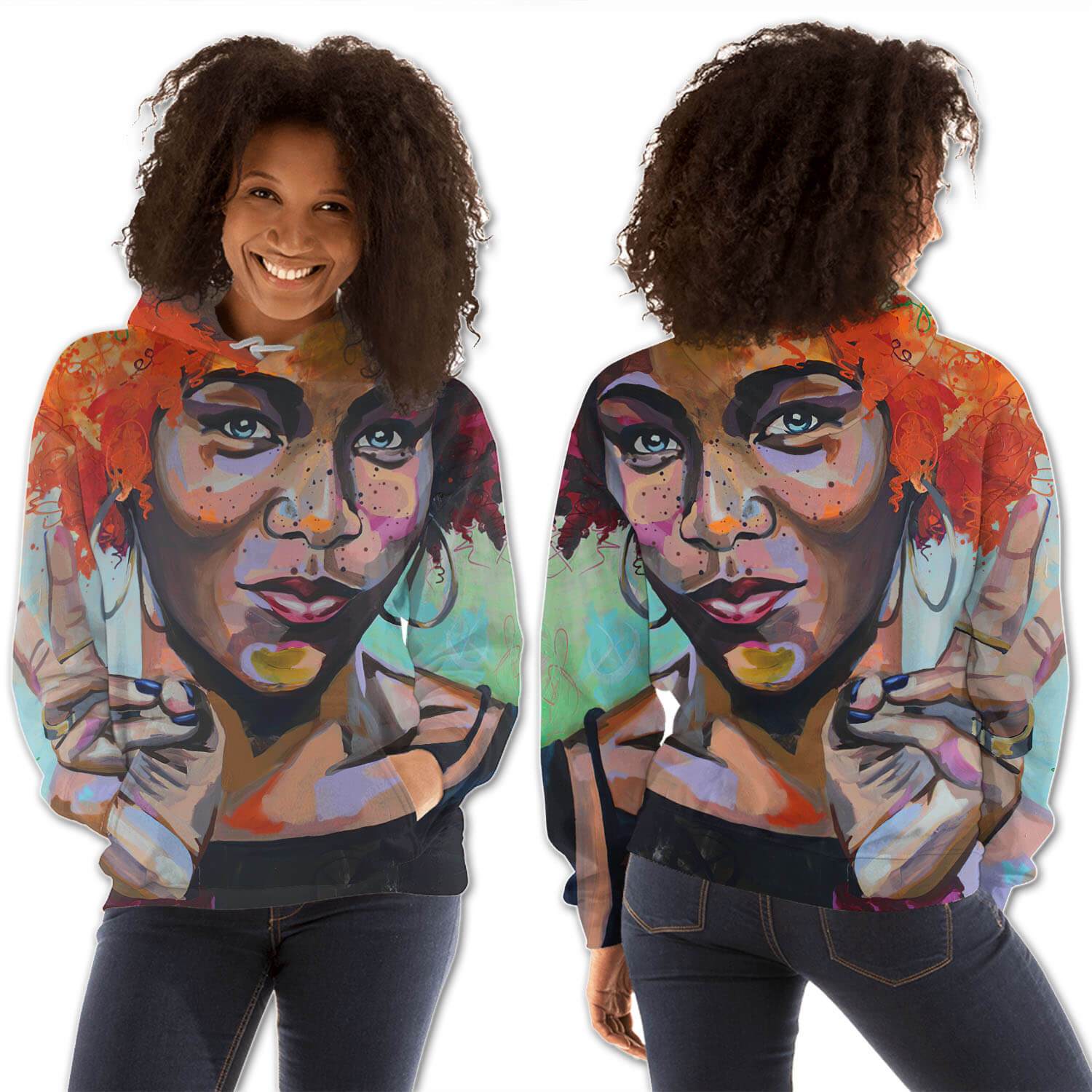 African American Hoodies Cute Black Afro Lady All Over Print Womens Hooded Sweatshirt African Fashion Styles BPS43576