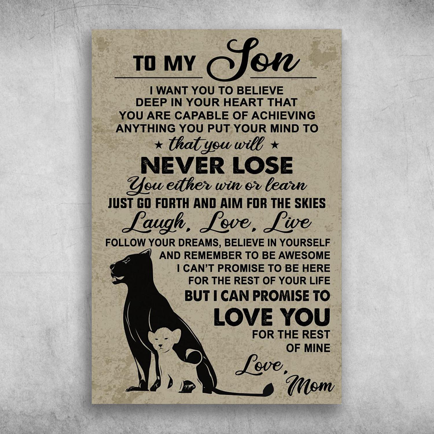 To My Son I Can Promise To Love You Love Mom Poster Print Wall Art Canvas Wall Decor