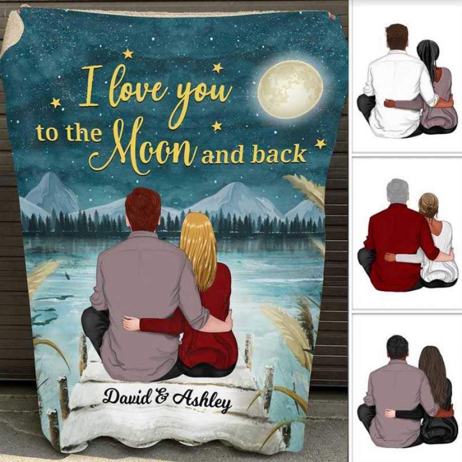 Couple Love You To The Moon And Back Personalized Fleece Blanket