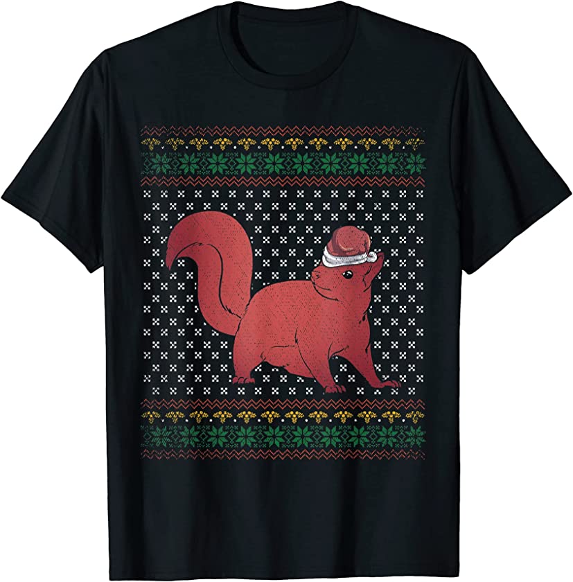 Ugly Christmas Santa Hat Merry Xmas Forest Animal Squirrel T-Shirt