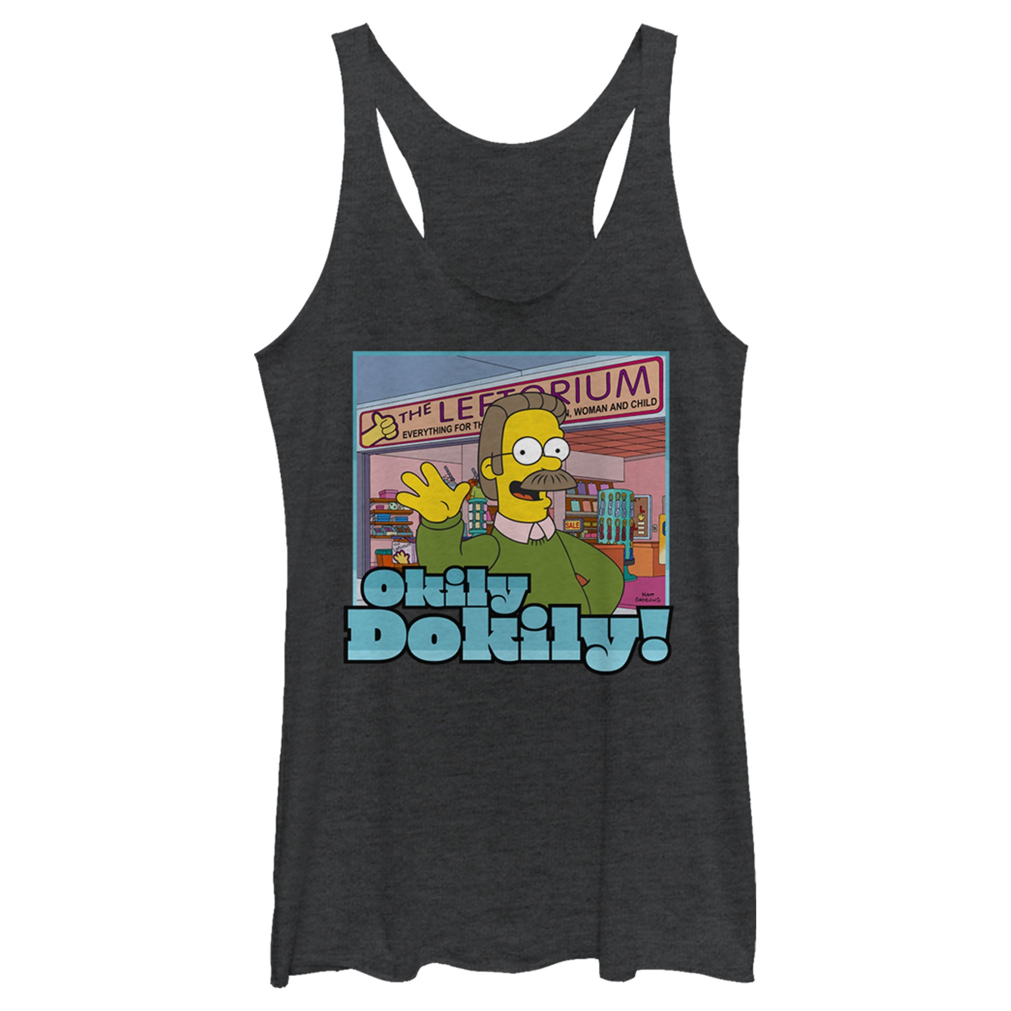 Women’S The Simpsons Ned Flanders Leftorium Okily Dokily Racerback Tank Top