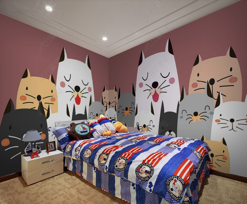 3D Cartoon Animal Cat Cute Wall Mural Wallpaper Lqh 327