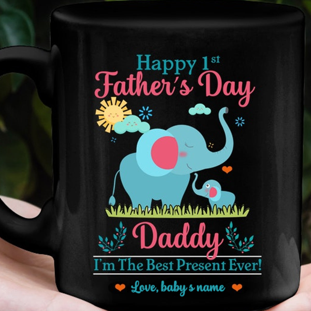 Personalized Coffee Mug For Dad Happy First Time Father’S Day Cute Elephant Family Custom Gifts For Birthday