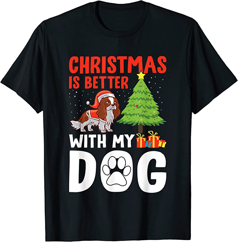 Christmas Is Better With My Dog Santa Hat Spaniel Puppy Love T-Shirt