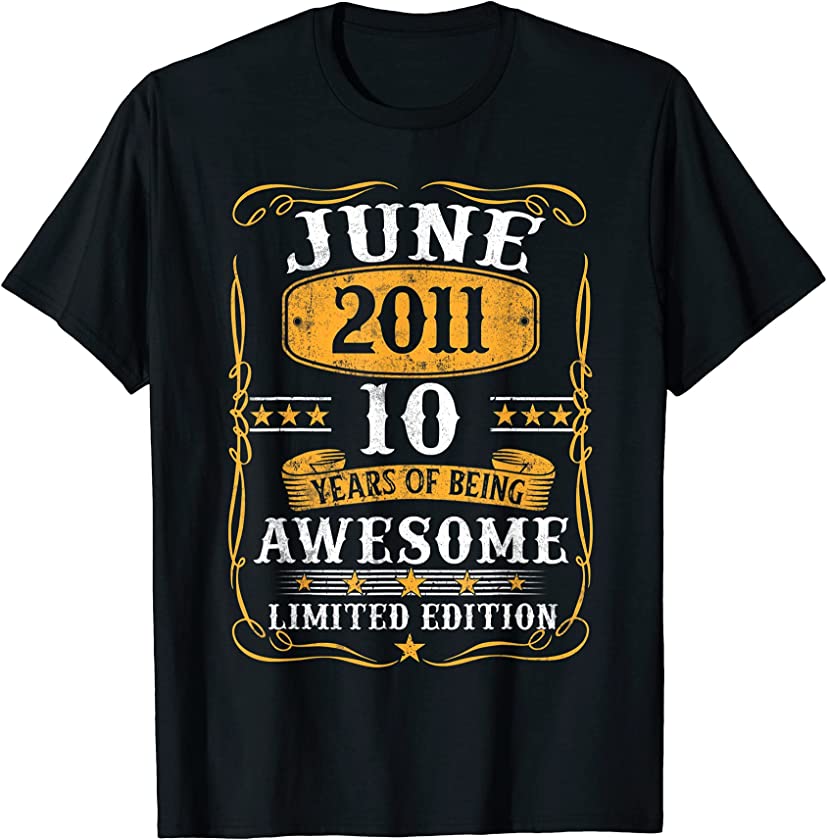 10 Years Old Gifts Vintage June 2011 10Th Birthday Gift T-Shirt