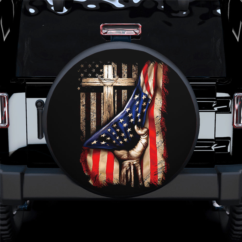 Old Wood Cross Jeep Car Spare Tire Cover Gift For Campers