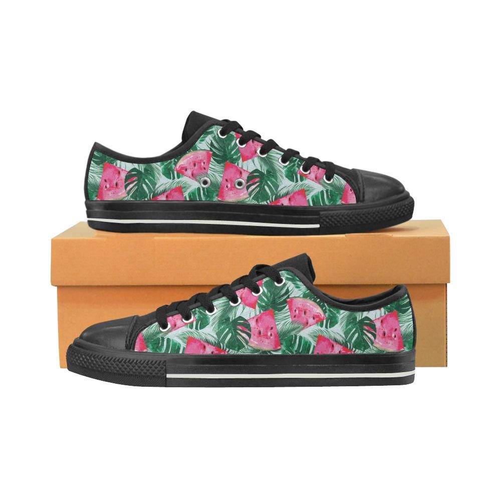 Watermelons tropical palm leaves pattern Men’s Low Top Shoes Black