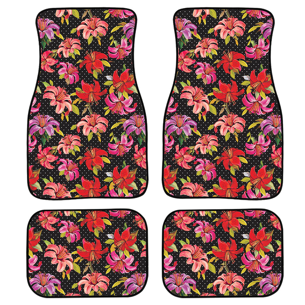 Polka Dot Lily Pattern Print Front And Back Car Floor Mats, Front Car Mat