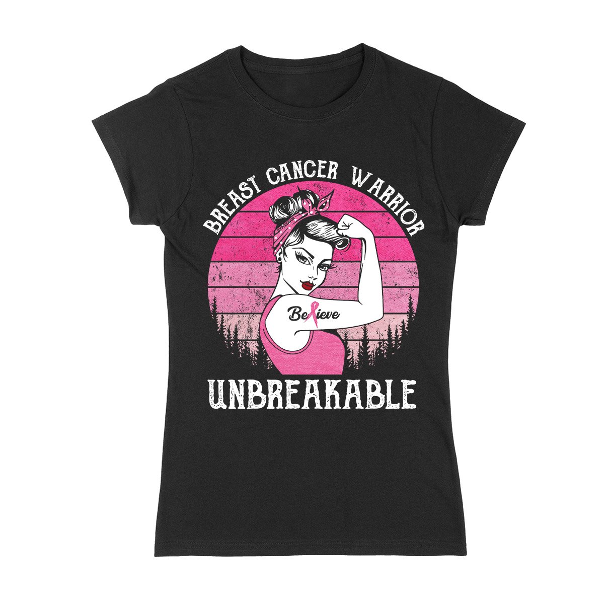 Breast Cancer Awareness Warrior Unbreakable Retro 01 Ez01 Ladies T-Shirt
