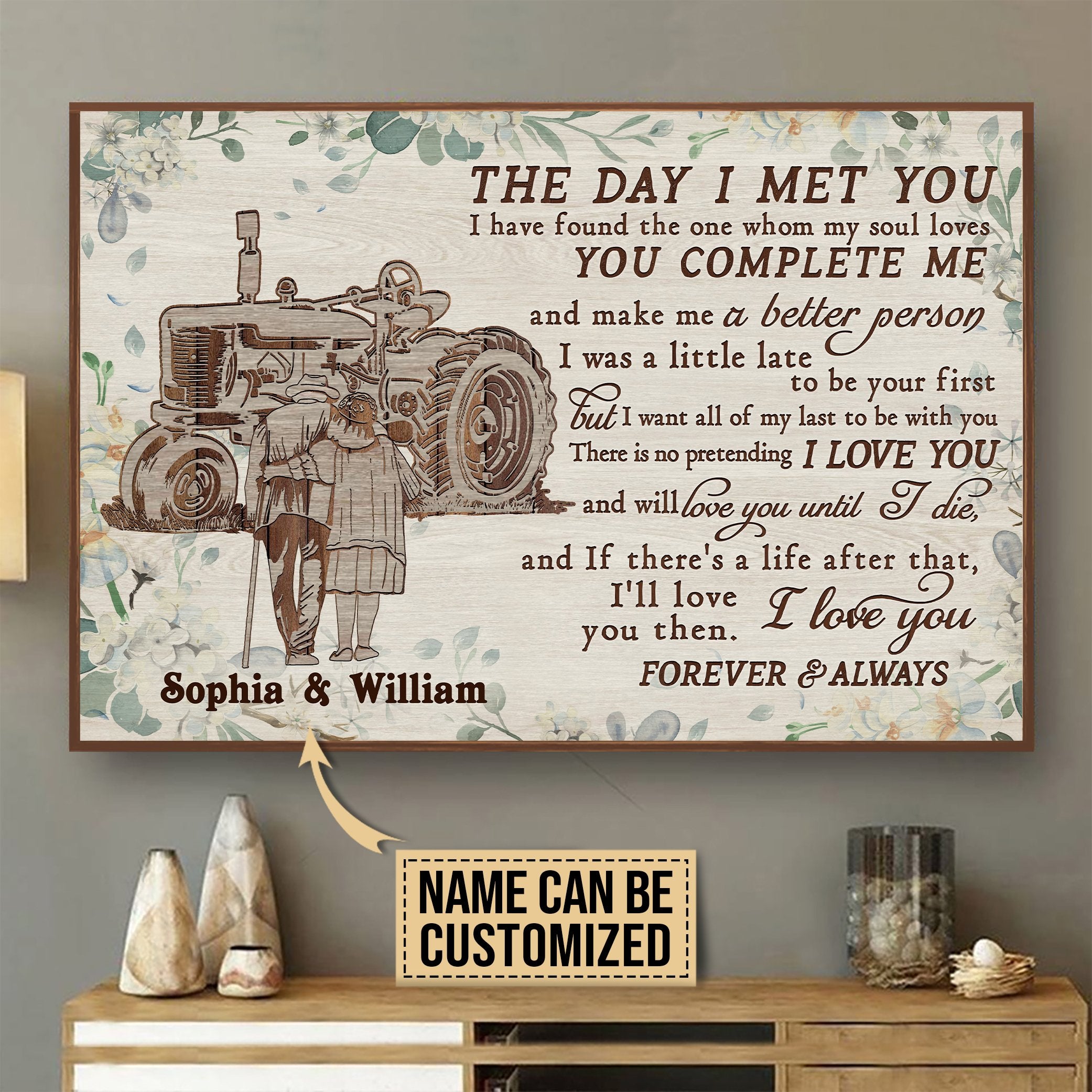 Aeticon Gifts Personalized Tractor Floral The Day I Met Canvas Mom Dad Gift Home Decor