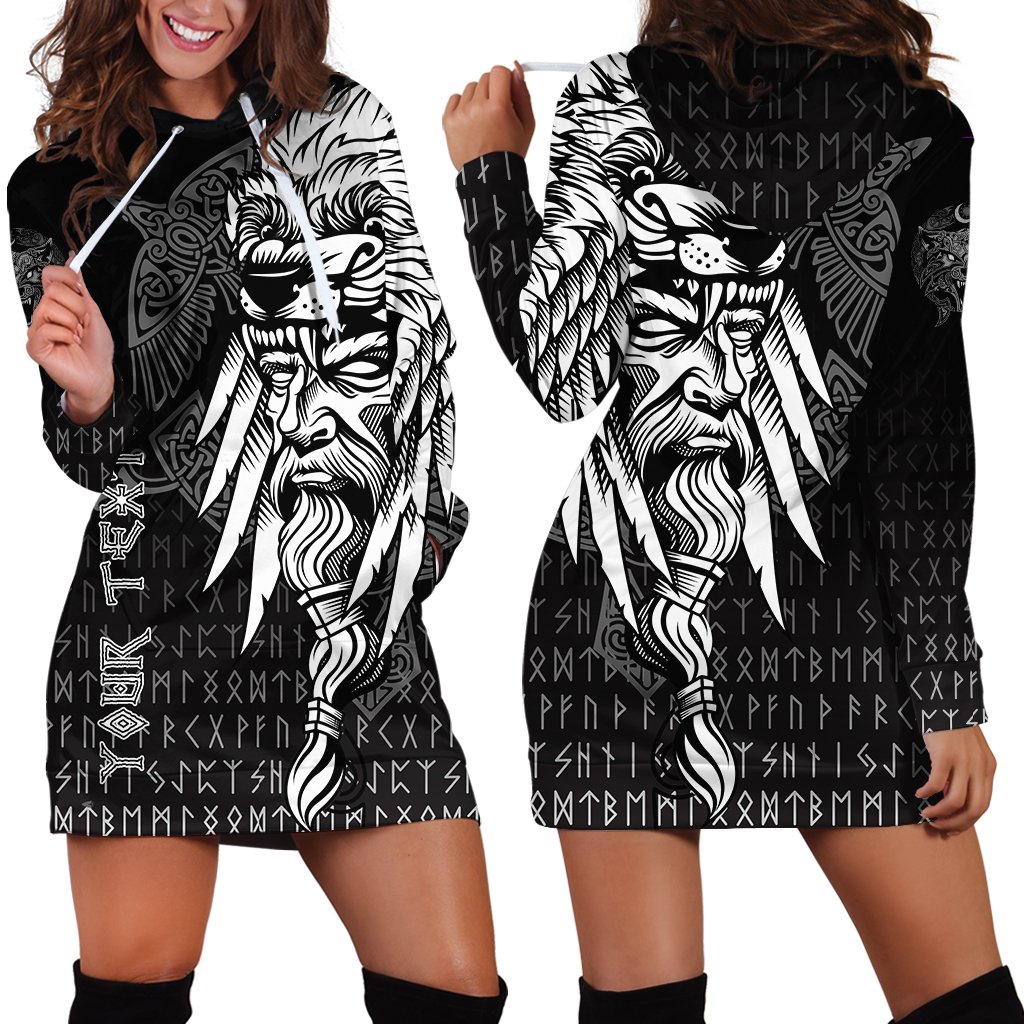 (Custom) Viking Hoodie Dress Odin Raven and Fenrir on Hand A27