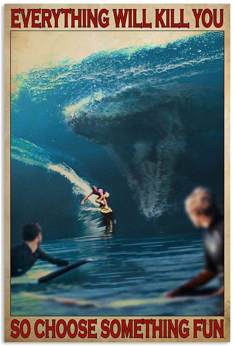 Vintage Men Surfing Choose Something Fun Poster Art Print      Home Decor Gift For Men Women Family Friend On Birthday Xmas