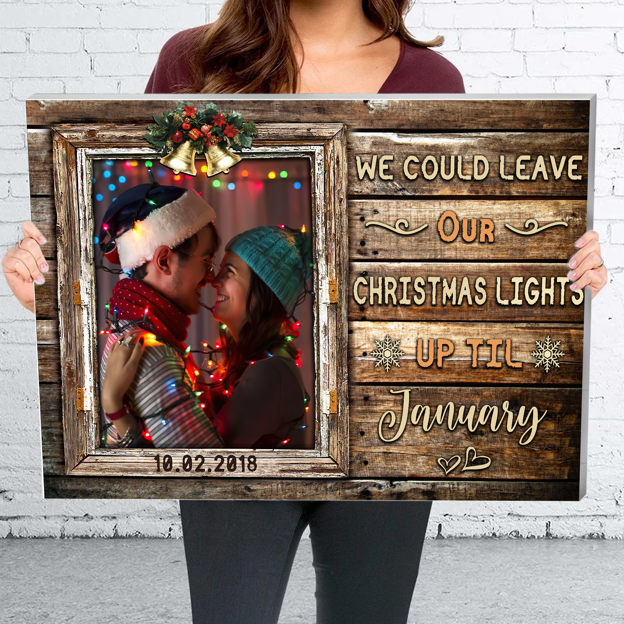 First Christmas Together Customized Couple Photo, Personalized Canvas Poster Best Gift For Couple Home Decor