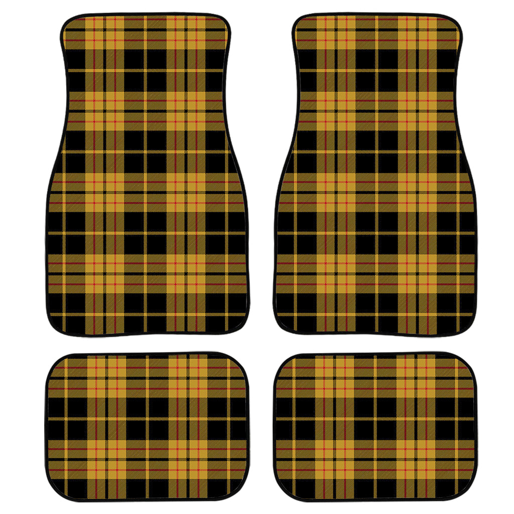 Black And Yellow Tartan Pattern Print Front And Back Car Floor Mats, Front Car Mat