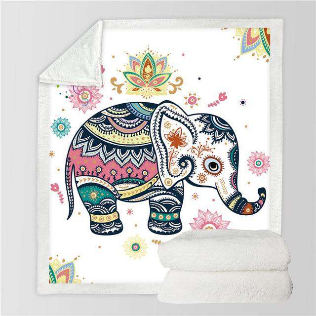 Indian Elephant Cozy Fleece Blanket, Sherpa Blanket