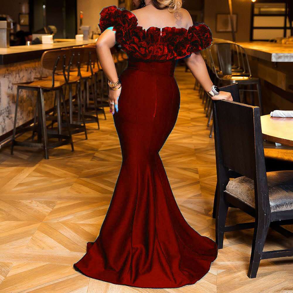 Women Sexy Ruffle Off the Shoulder Mermaid Prom Party Dresses 2022 New Maxi Long Wedding Guest Bridesmaid Gowns African Femme 3X alx