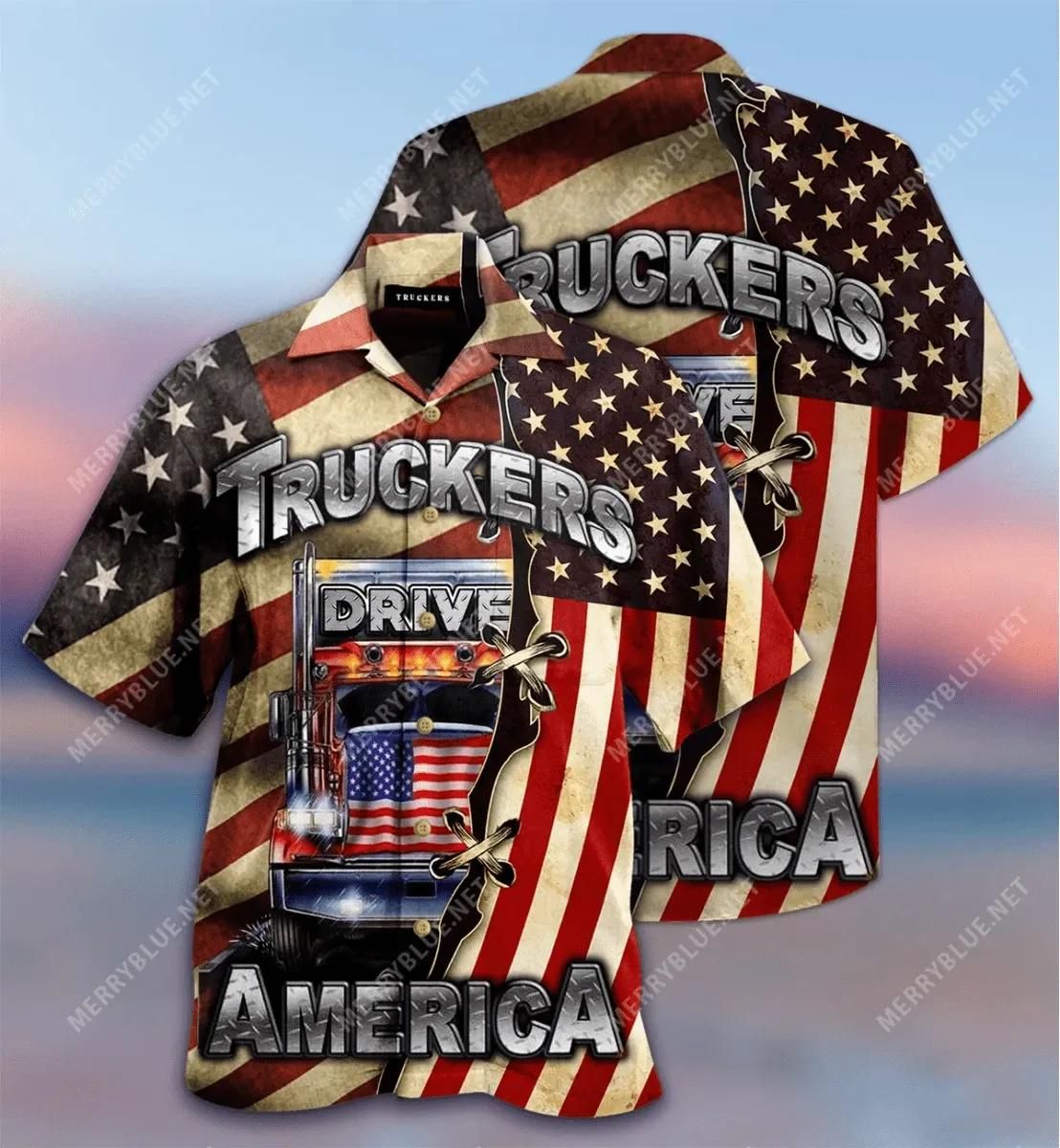 Truckers Drive American Flag Aloha Hawaiian Shirt Colorful Short Sleeve Summer Beach Casual Shirt For Men And Women