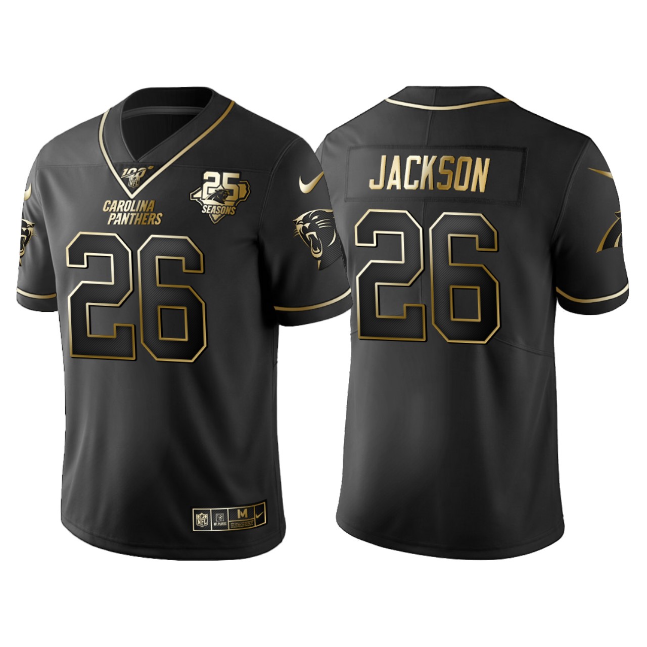 Carolina Panthers Donte Jackson 25th Anniversary Black Gold Logo Jersey