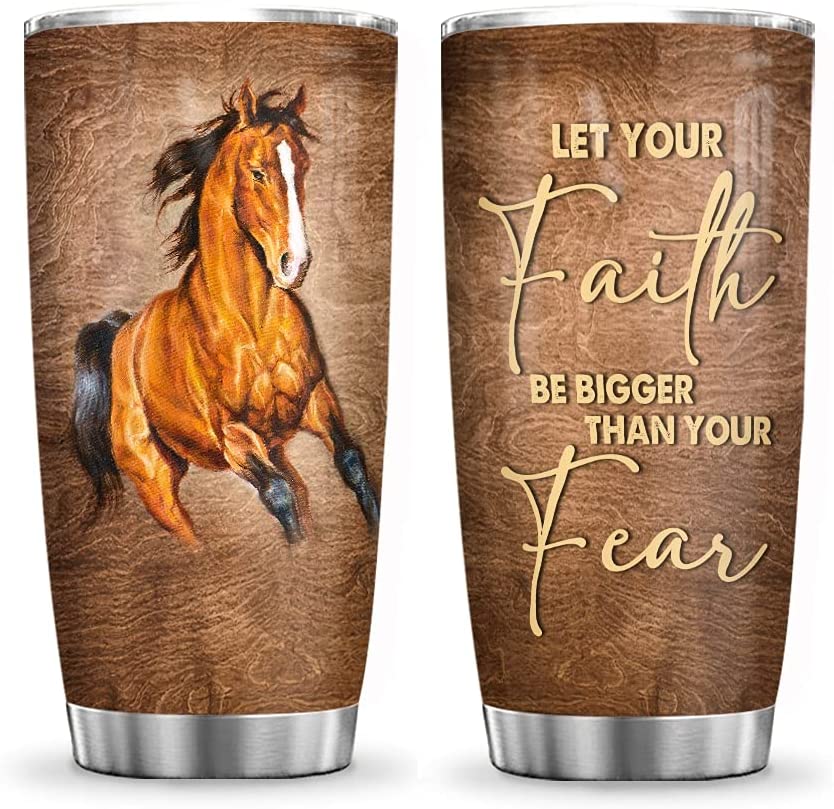 20Oz Faith Horse Painting Tumbler, Let Faith Bigger Than Fear Tumbler, Birthday Christmas Gift For Jesus Lover