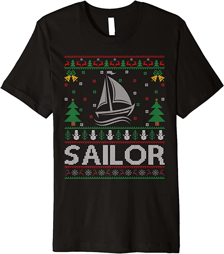 Ugly Christmas Sweater Style Sailing Boat Sailor Xmas Premium T-Shirt