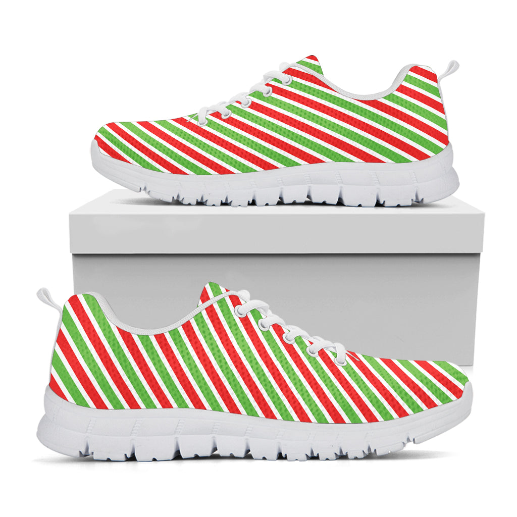 Red Green And White Candy Cane Print White Sneakers