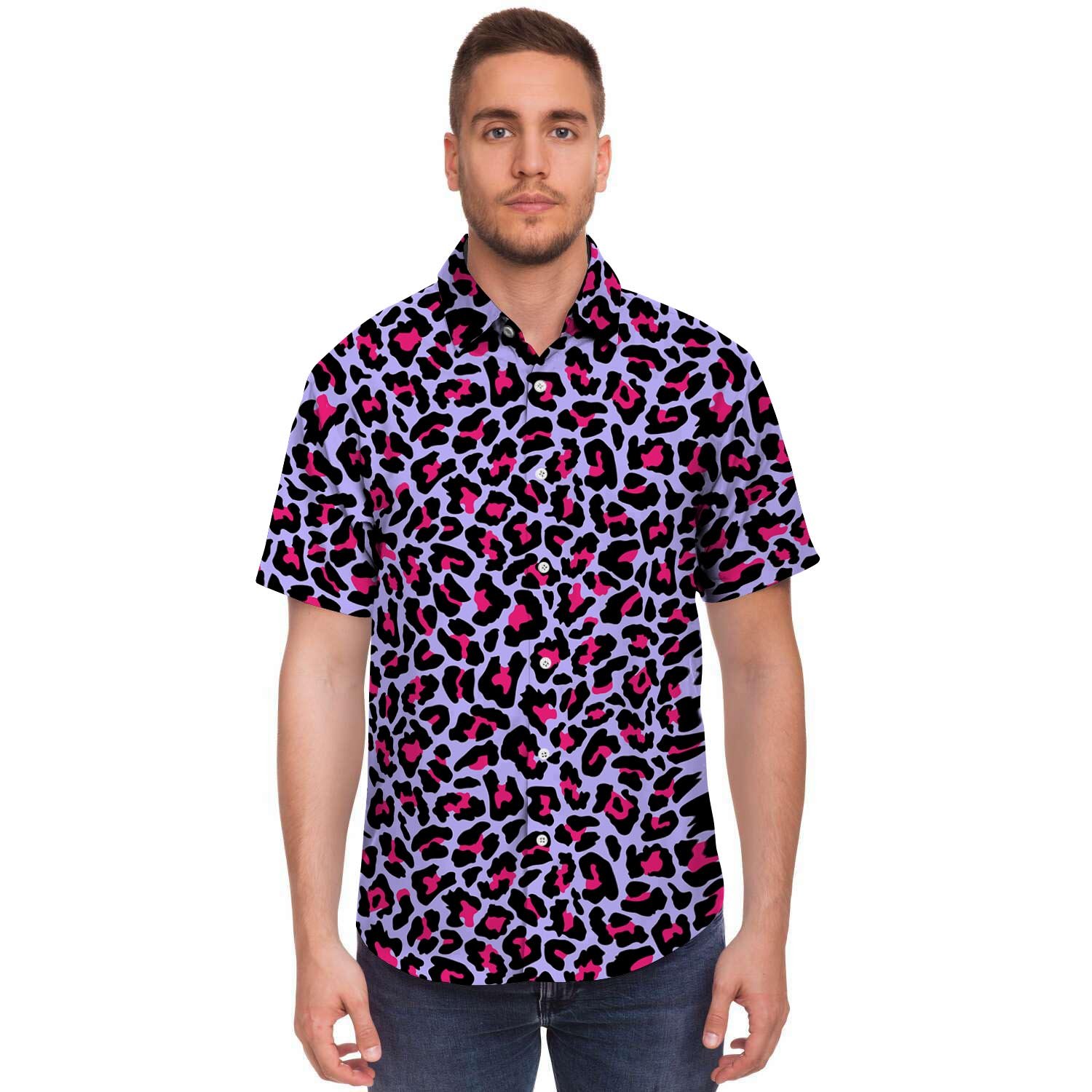 Neon Leopard Men’S Short Sleeve Shirt