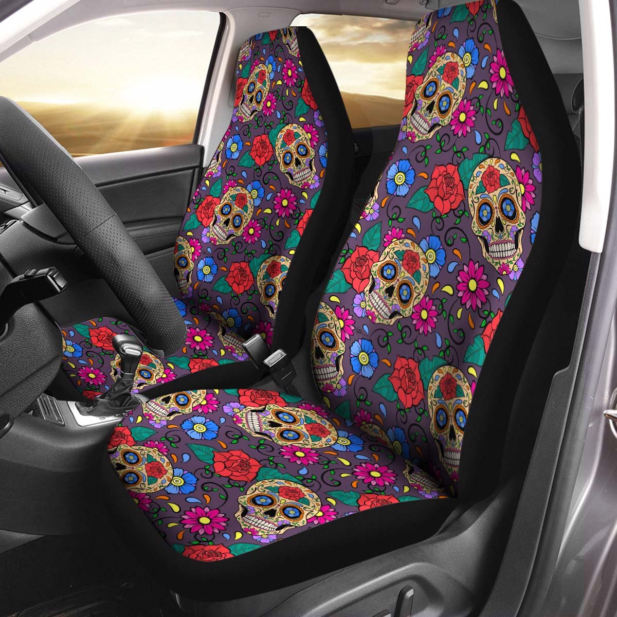 Sugar Candy Skull Catrina Calaveras Day Of The Dead Car Seat Cover Size Universal Fit