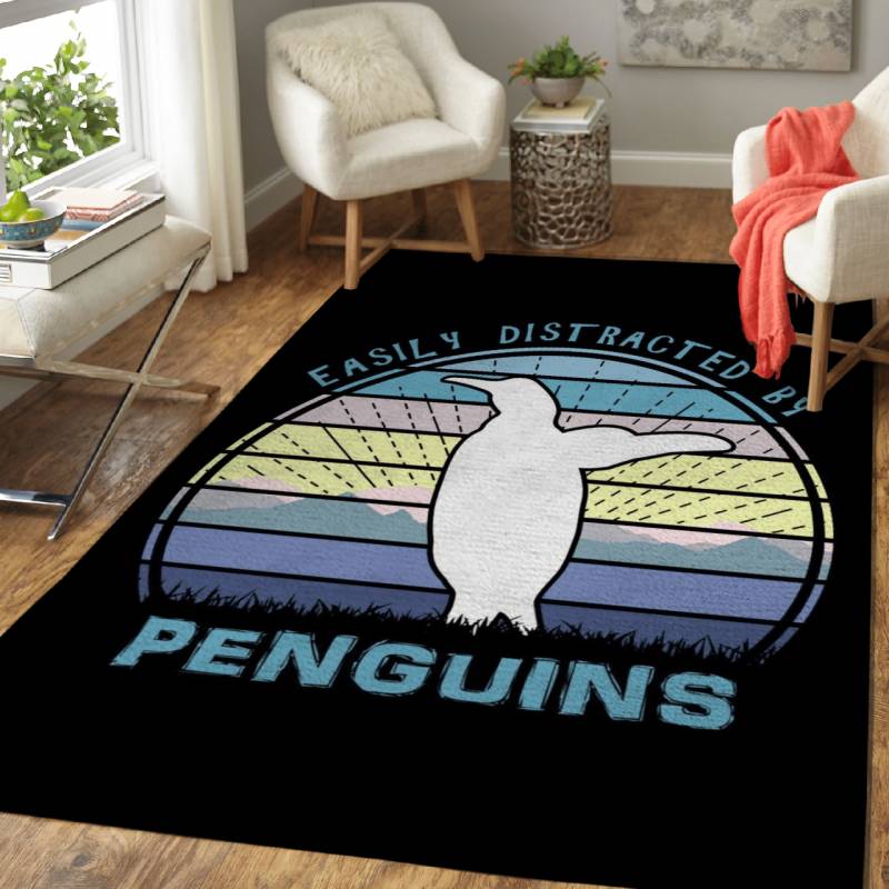 Distracted By Penguins – Animals Vintage Sunset Area Rug Carpet