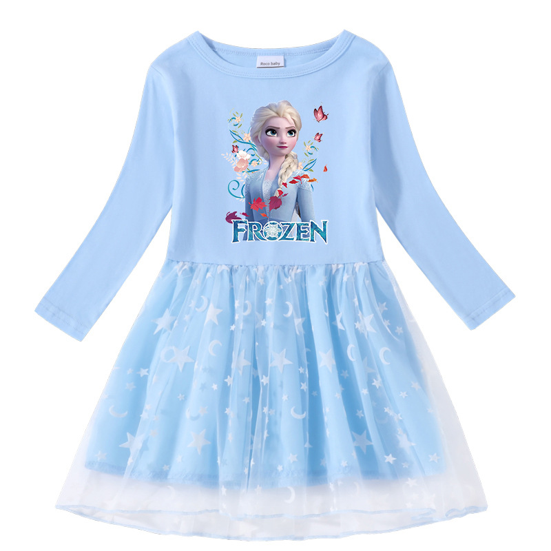 Spring Kids Dresses for Girls Vestido Frozen Elsa Anna Princess Long Sleeve Dress Party Birthday Bow Tie Little Kids Costume alx