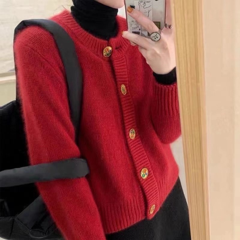 Spring And Autumn Fashion New Long Sleeve Round Neck Solid Color Sweater Women Western Style Loose Knit Cardigan Jacket alx