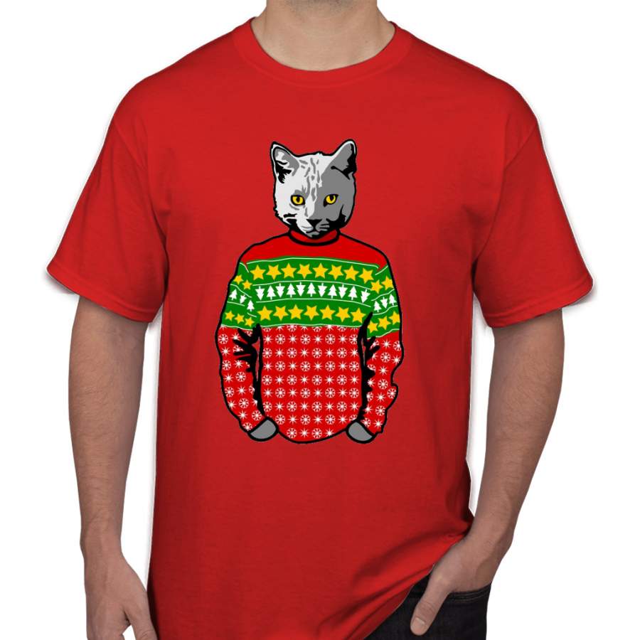 Ugly Christmas Sweater Cat Men T-Shirt