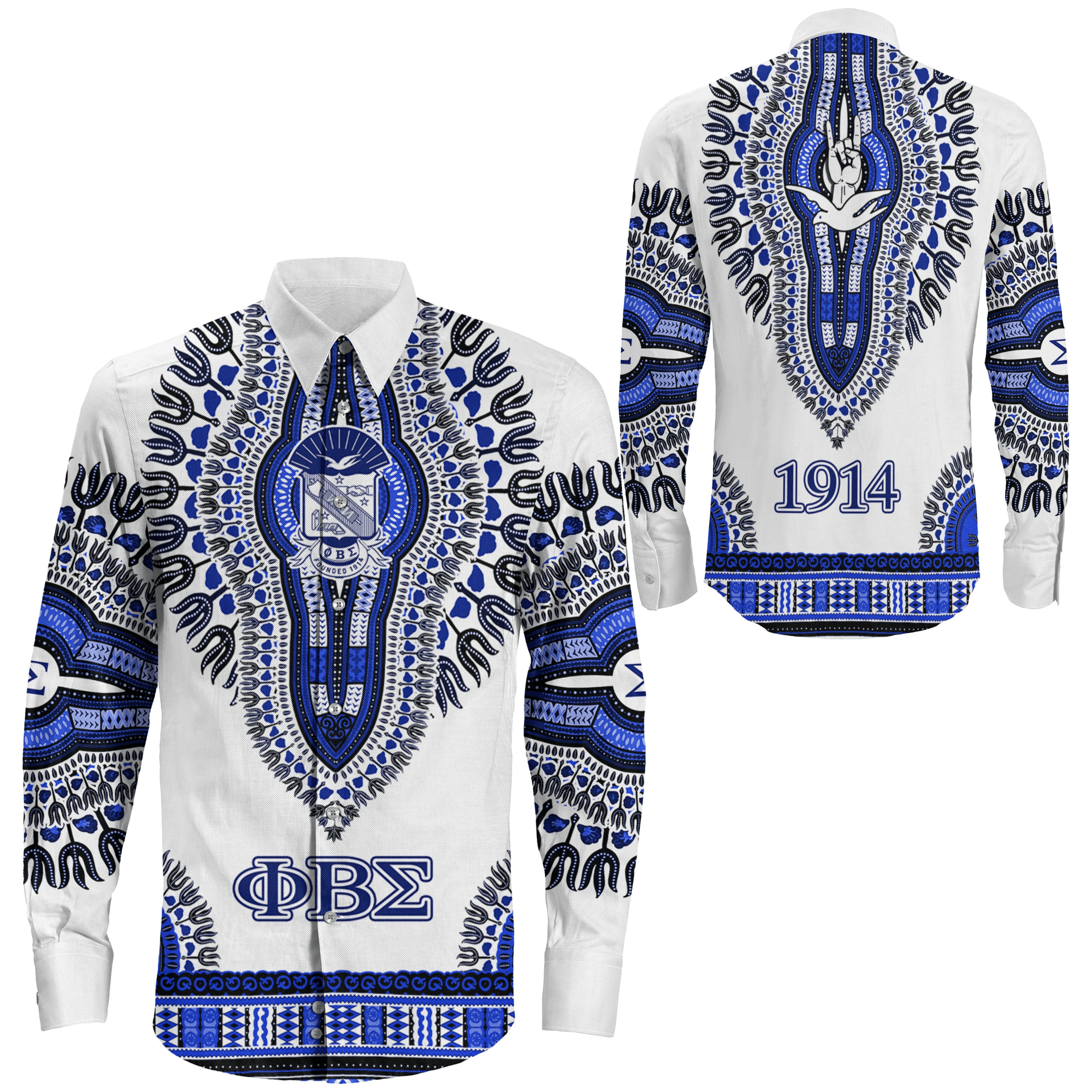 Wonderprint Shirt Phi Beta Sigma Dashiki Long Sleeve Button Shirt Lt10