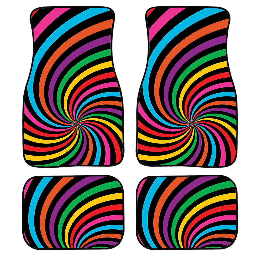 Rainbow Psychedelic Swirl Print Front And Back Car Floor Mats, Front Car Mat