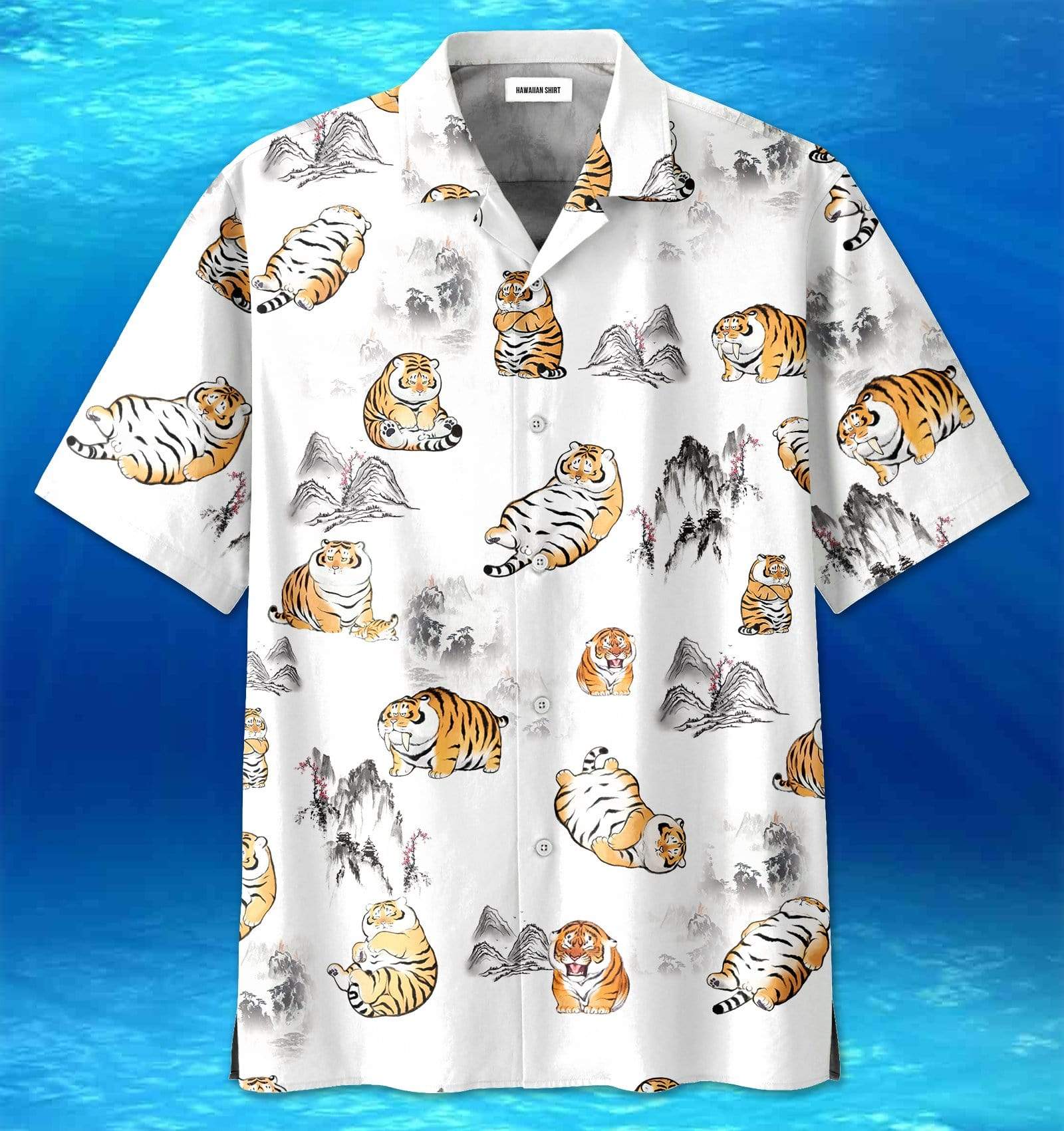 Funny Cute Tiger Going Down The Mountain Unisex Hawaii Aloha Shirt Made In Ha98077