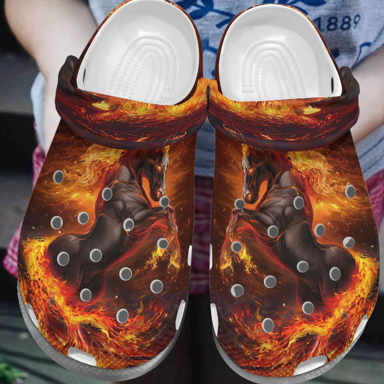 Horse Personalize Clog, Custom Name, Text, Fashion Style For Women, Men, Kid, Print 3D Horse In Fire