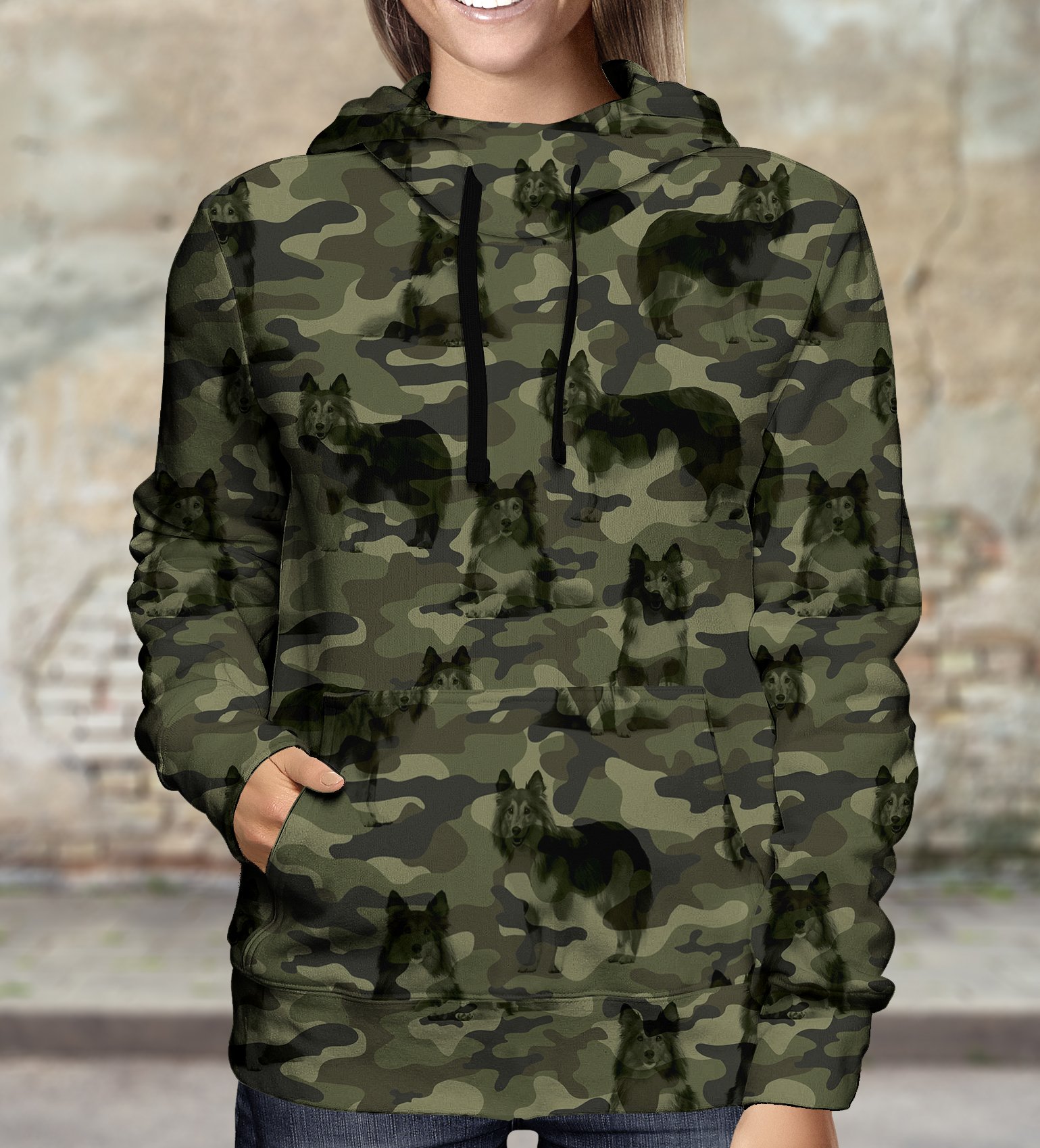 Street Style With Shetland Sheepdog Camo Hoodie V1