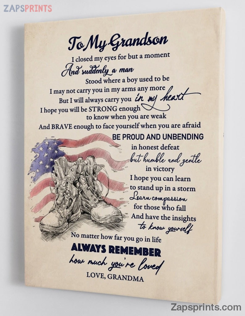 Grandchildren Canvas  – To My Grandson – From Grandma – Military Framed Canvas Gift Gms025 – Drandkids Canvas Artblankets.