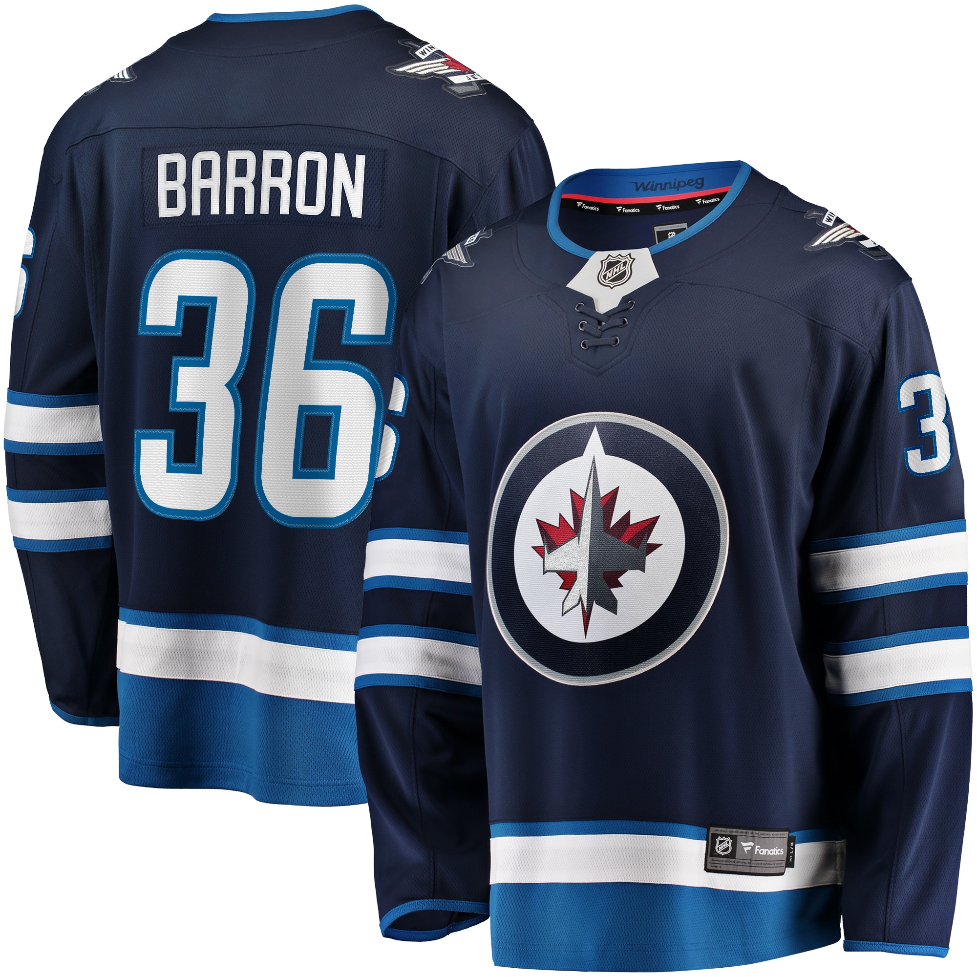 Morgan Barron Winnipeg Jets Branded Home Premier Breakaway Player Jersey – Navy