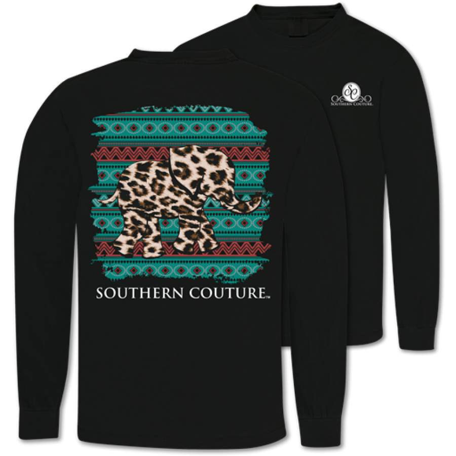 Southern Couture Leopard Elephant Comfort Colors Long Sleeve T-Shirt