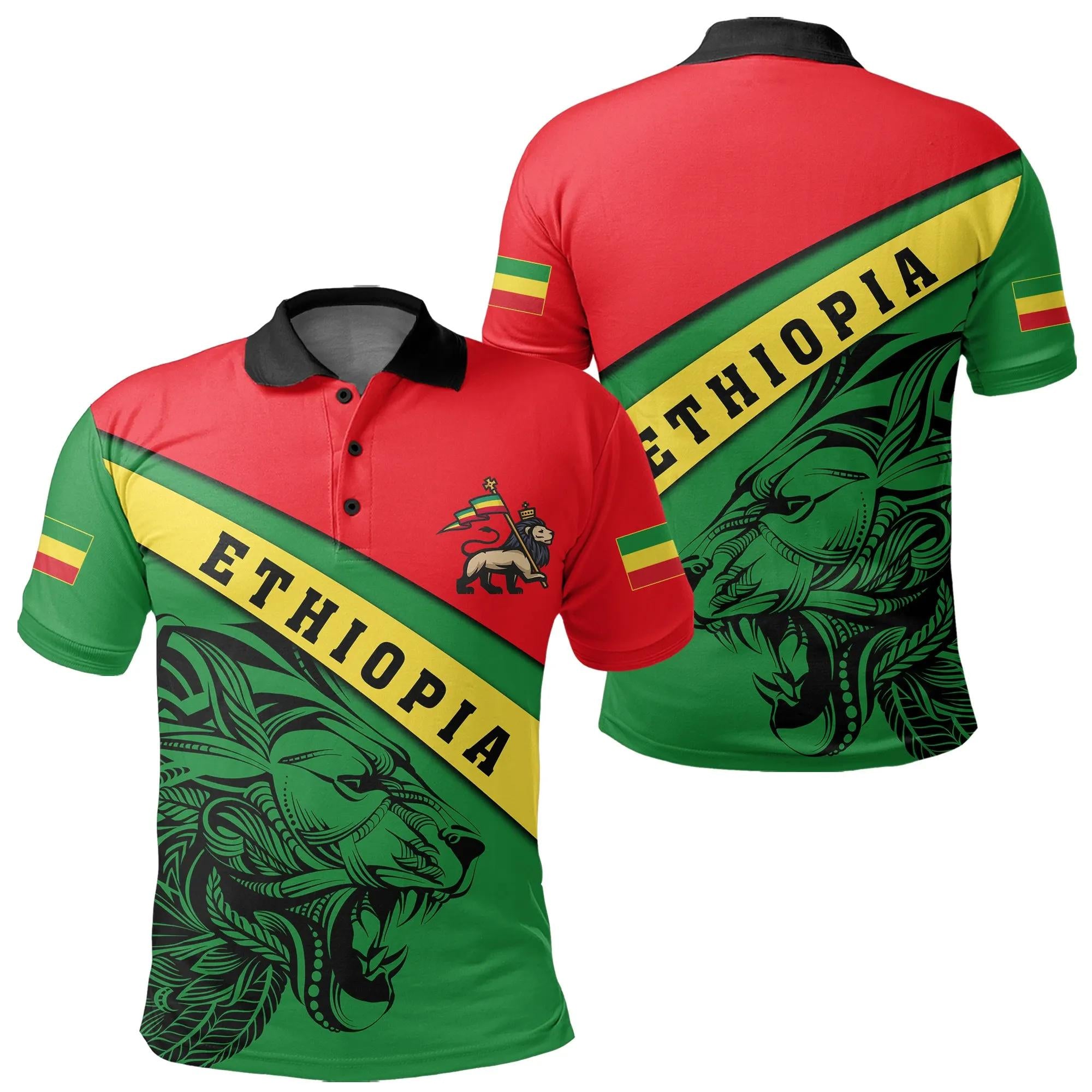 Africa Polo Shirt – Ethiopia Lion, Flag Color – J4