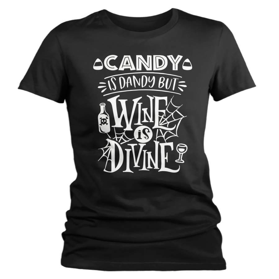 Women’s Funny Halloween T Shirt Wine Shirt Halloween Shirts Candy Dandy Wine Is Divine T Shirts Halloween Wine Shirts